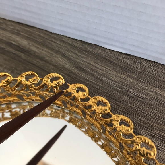 Vtg Ornate Gold Mirrored Vanity Tray - Picture 11 of 13